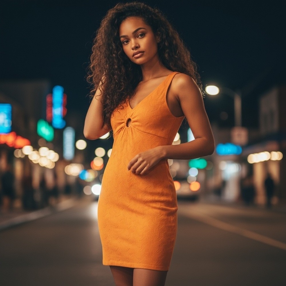 GUESS Orange Knit Keyhole Front V Neck‎ Bodycon Mini Dress Size 8 Retro Y2K